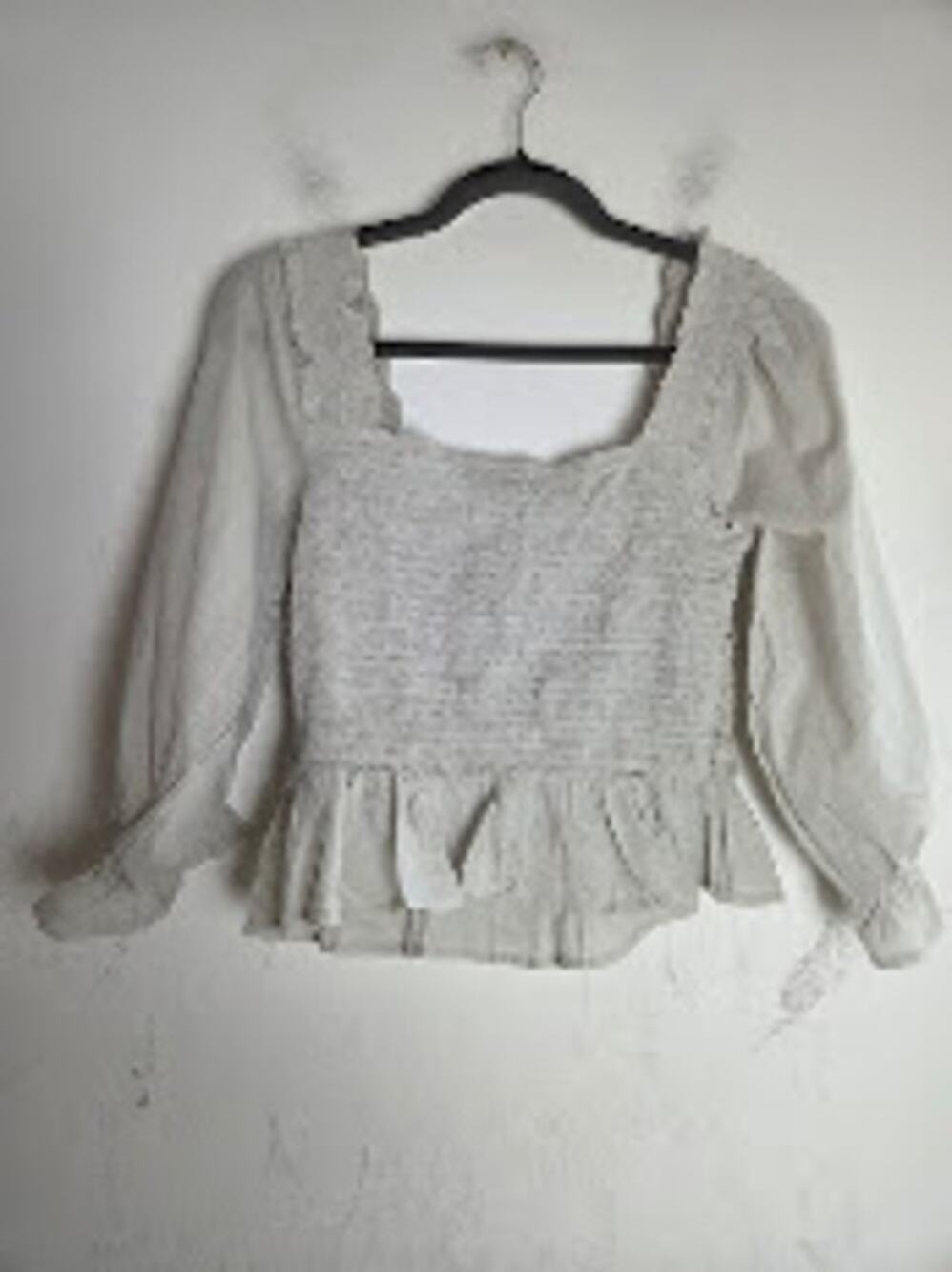 Rebellion Again Beige Crochett Front Pull Sleeves 100% Cotton Blouse size Medium